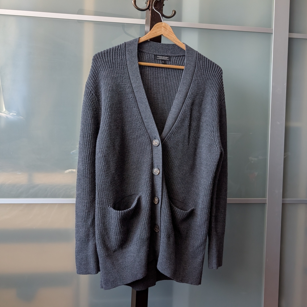 Banana Republic Washable Merino Blend Gray Button-Up Cardigan - Large - Picture 1 of 10